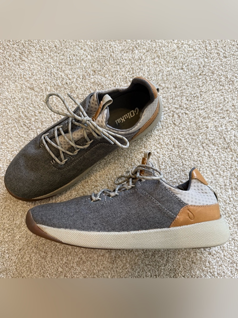 Olukai Nanea Li Shoes Mens 9 Gray Textile Comfort Lace Up Casual Sneakers